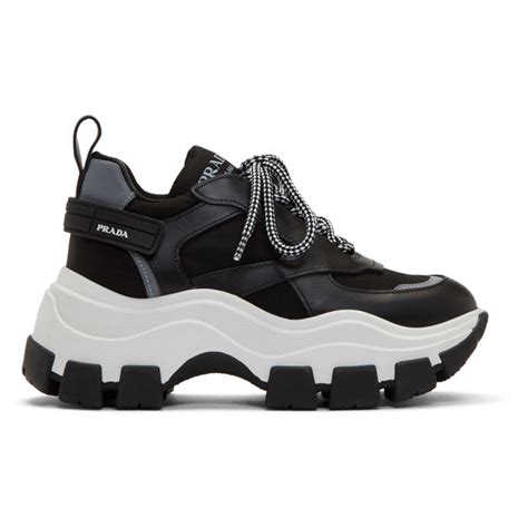 prada black and white chunky sneakers|black and silver Prada sneakers.